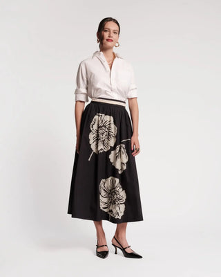 Phoebe Midi Skirt Carefree Chrysanthemum Cotton Poplin Black/Multi