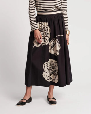 Phoebe Midi Skirt Carefree Chrysanthemum Cotton Poplin Black/Multi