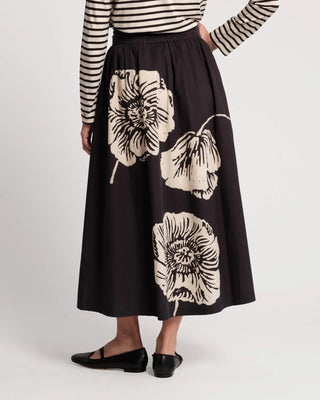 Phoebe Midi Skirt Carefree Chrysanthemum Cotton Poplin Black/Multi