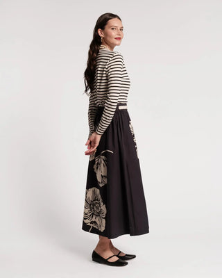 Phoebe Midi Skirt Carefree Chrysanthemum Cotton Poplin Black/Multi