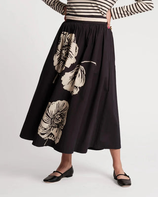Phoebe Midi Skirt Carefree Chrysanthemum Cotton Poplin Black/Multi