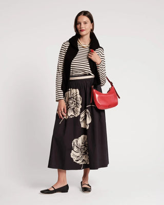 Phoebe Midi Skirt Carefree Chrysanthemum Cotton Poplin Black/Multi
