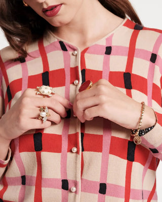 Darling Cardigan Lollipop Lattice 100% Merino Wool Pink/Red/Multi