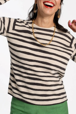 Frances Valentine Honey Crewneck Painterly Stripe Frances Valentine