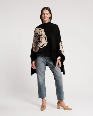 Ginny Wrap Carefree Chrysanthemum Jacquard Wool Blend Black/Camel
