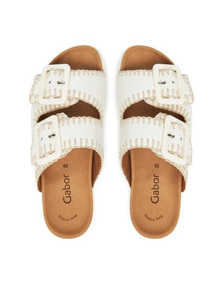 Gabor white leather sandals with double buckle