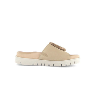 Beige slide sandal with beaded detail