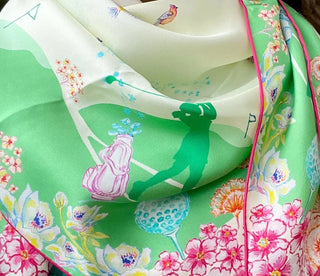 Grey Hall Designs Golf & Birdies 100% Silk Scarf