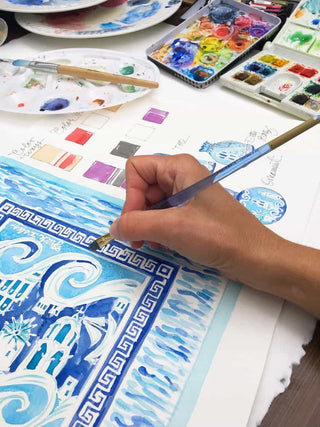 Grey Hall Designs Greek Isles - Mediterranean Blues 100% Silk Scarf