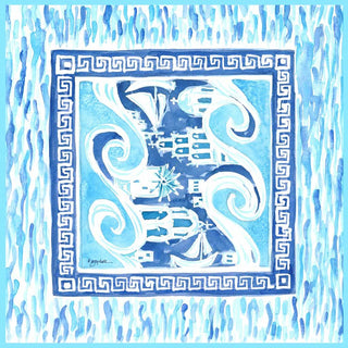 Grey Hall Designs Greek Isles - Mediterranean Blues 100% Silk Scarf