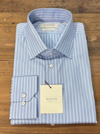 Hagen Blue Textured Stripe Dress Shirt