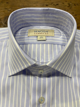 Hagen Carmel Men's Dress Shirts Blue / 15.5x34/35 Hagen Dress Shirt in Blue Framed Awning Stripe