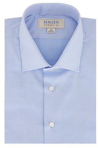 Hagen Carmel Men's Dress Shirts Blue Mini Check with spread collar and tailored fit