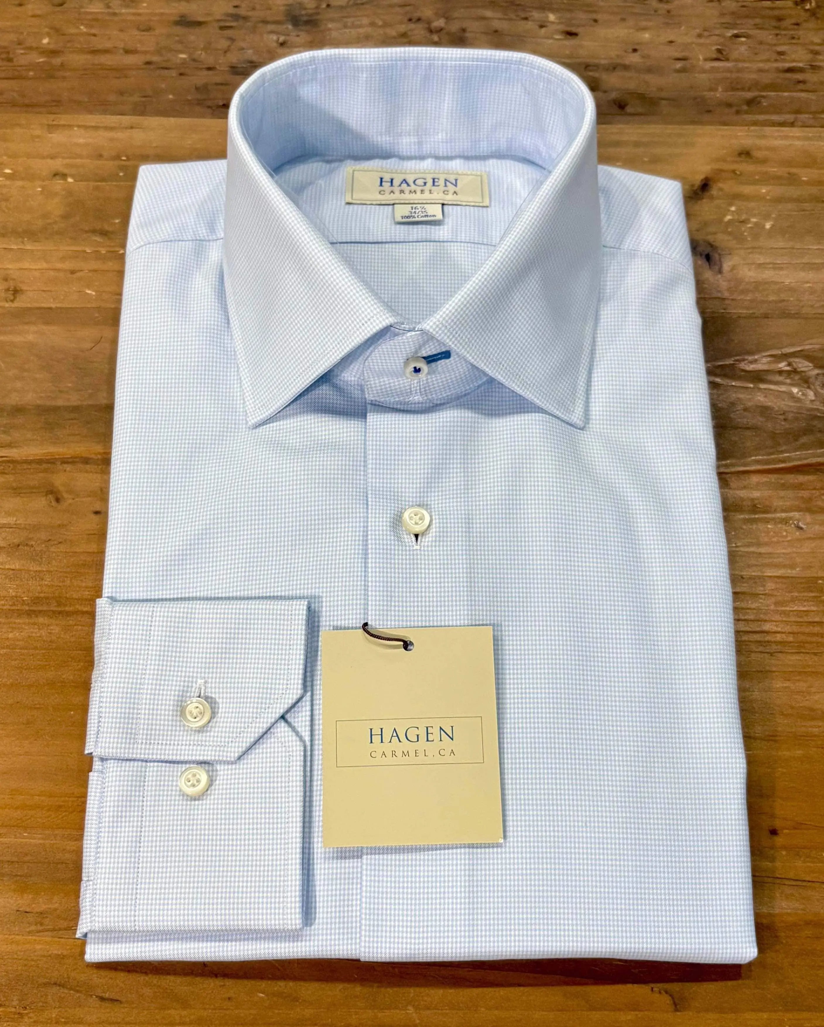 Hagen Carmel Dress Shirts - Men's Tailored Fit | Planters Exchange, Sky Mini Houndstooth / 15.5 Hagen Carmel Dress Shirts - Men's Tailored Fit | Planters Exchange, Sky Mini Houndstooth / 15.5