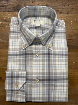 Hagen Soft Grey Plaid Button Down Shirt