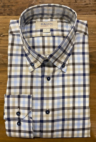 Hagen Carmel Men's Shirts Hagen Men's Plaid Shirt - White/Blue