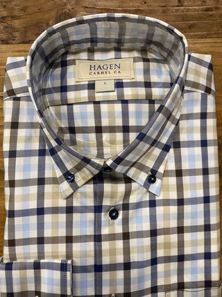 Hagen Carmel Men's Shirts Hagen Men's Plaid Shirt - White/Blue