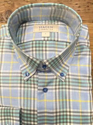 Hagen Carmel Men's Shirts Hagen Men's Shirt Balmoral Plaid - Sky