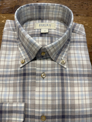 Hagen Soft Grey Plaid Button Down Shirt