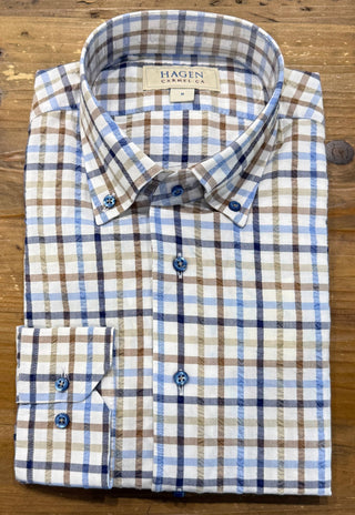 Hagen Washerd Blue Seersucker Check Shirt