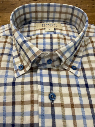 Hagen Washed Blue Seersucker Check Shirt
