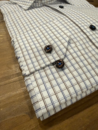 Hagen - White/Blue/Tan Tattersall Shirt