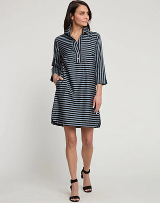 Hinson Wu Women's Dresses French Grey/Black / XS Hinson Wu Aileen 3/4 Sleeve Stripe/Gingham Combo Dress