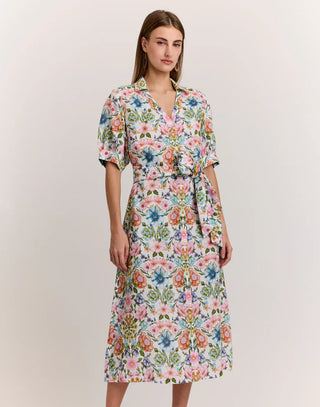 Hinson Wu Luca Elbow Sleeve Botanique Linen Print Dress