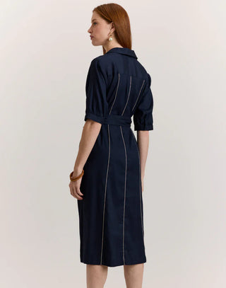 Hinson Wu Luca Elbow Sleeve Metallic Bead Twill Dress