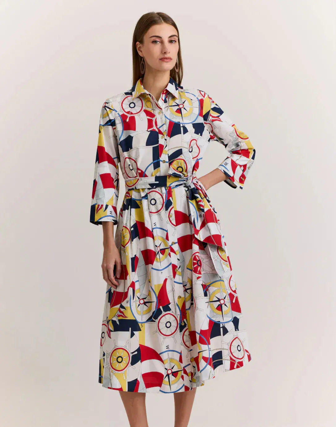 Robin 3/4 Sleeve Nautical Print Dress Nautical / S