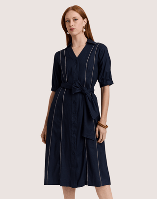 Hinson Wu Luca Elbow Sleeve Metallic Bead Twill Dress