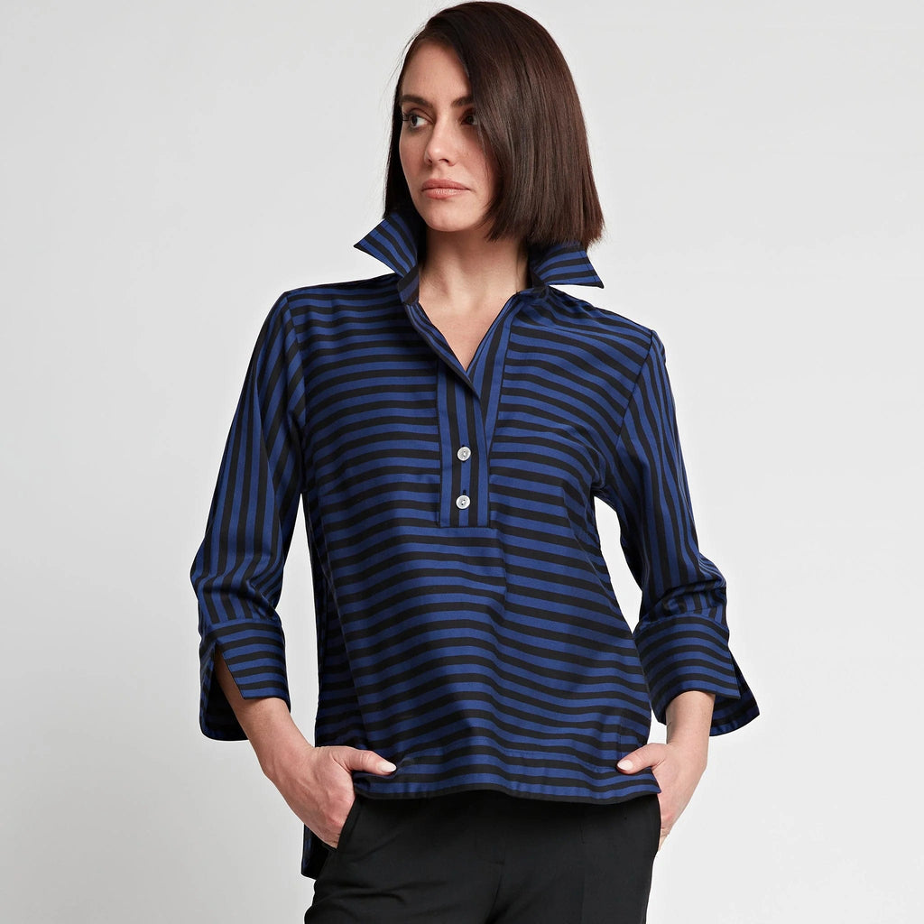Hinson Wu Women's Shirts & Tops Aileen 3/4 Sleeve Black Stripe/Gingham Combo Top