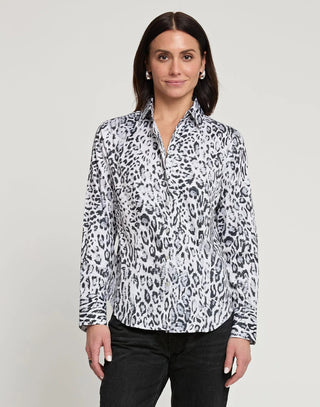 Hinson Wu Women's Shirts & Tops Black/White Leopard / 4 Hinson Wu Diane Long Sleeve Snow Leopard Sateen Print