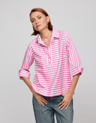 Hinson Wu Aileen 3/4 Sleeve Stripe/Gingham Combo Top