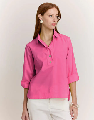 Hinson Wu Aileen 3/4 Sleeve Button Back Top Spring Colors
