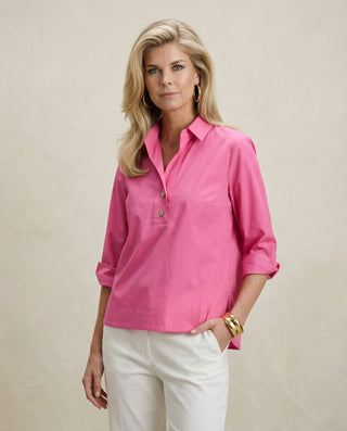 Hinson Wu Aileen 3/4 Sleeve Button Back Top Spring Colors - Planters Exchange