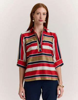 Hinson Wu 3/4 Sleeve Aileen Top Nautical Stripes