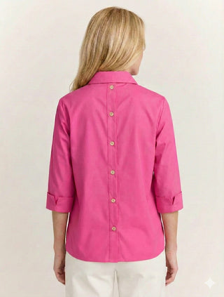 Hinson Wu Aileen 3/4 Sleeve Button Back Top Spring Colors - Planters Exchange