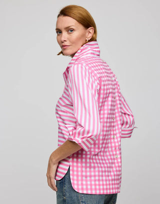 Hinson Wu Aileen 3/4 Sleeve Stripe/Gingham Combo Top