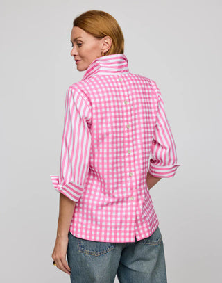 Hinson Wu Aileen 3/4 Sleeve Stripe/Gingham Combo Top