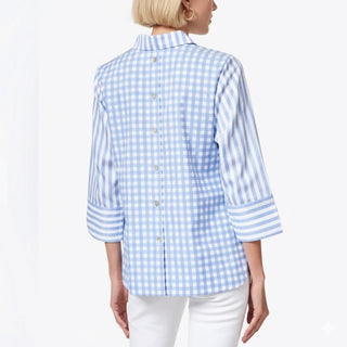 Hinson Wu Aileen 3/4 Sleeve Stripe/Gingham Combo Top - Planters Exchange