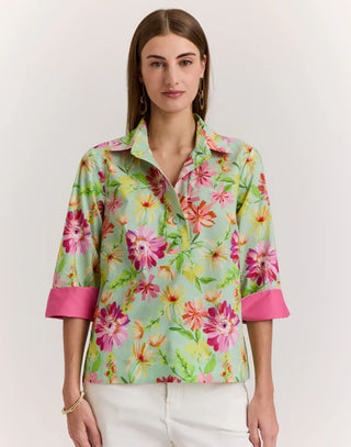 Hinson Wu Aileen 3/4 Sleeve Top Green Floral
