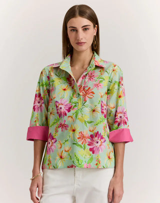 Hinson Wu Aileen 3/4 Sleeve Top Green Floral