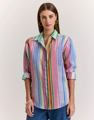 Hinson Wu Halsey Long Sleeve Linen Stripe Shirt