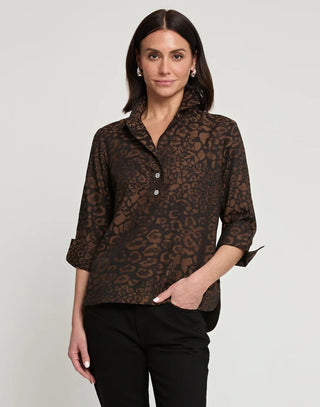 Hinson Wu Women's Shirts & Tops Leopard / XS Hinson Wu Aileen 3/4 Sleeve Leopard Jacquard