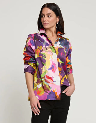 Hinson Wu Women's Shirts & Tops Multicolor / XS Hinson Wu Xena Long Sleeve Satin Mosaic Flower Print Shirt