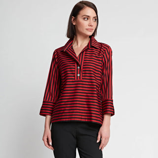 Hinson Wu Women's Shirts & Tops Red/Black / XS Hinson Wu 3/4 Sleeve Aileen Stripe Shirt