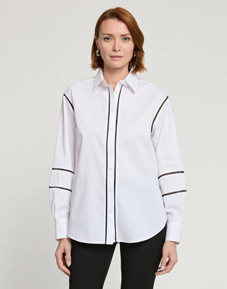 Hinson Wu Women's Shirts & Tops White/Black / XS Hinson Wu Halsey Long Sleeve Black Trimmed Shirt