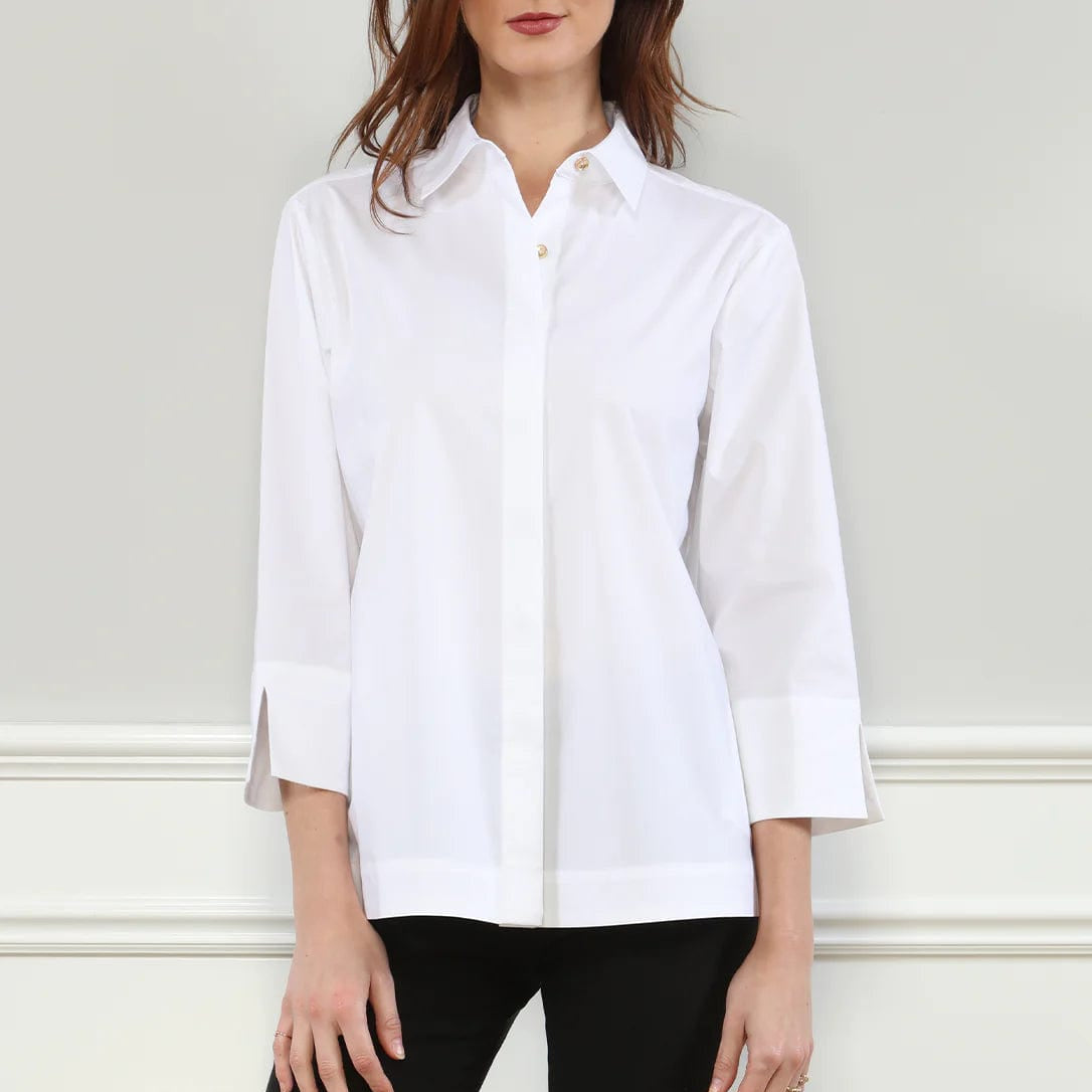 Hinson Wu Women's Shirts & Tops White / Extra Small Xena 3/4 Sleeve Zip Back Shirt