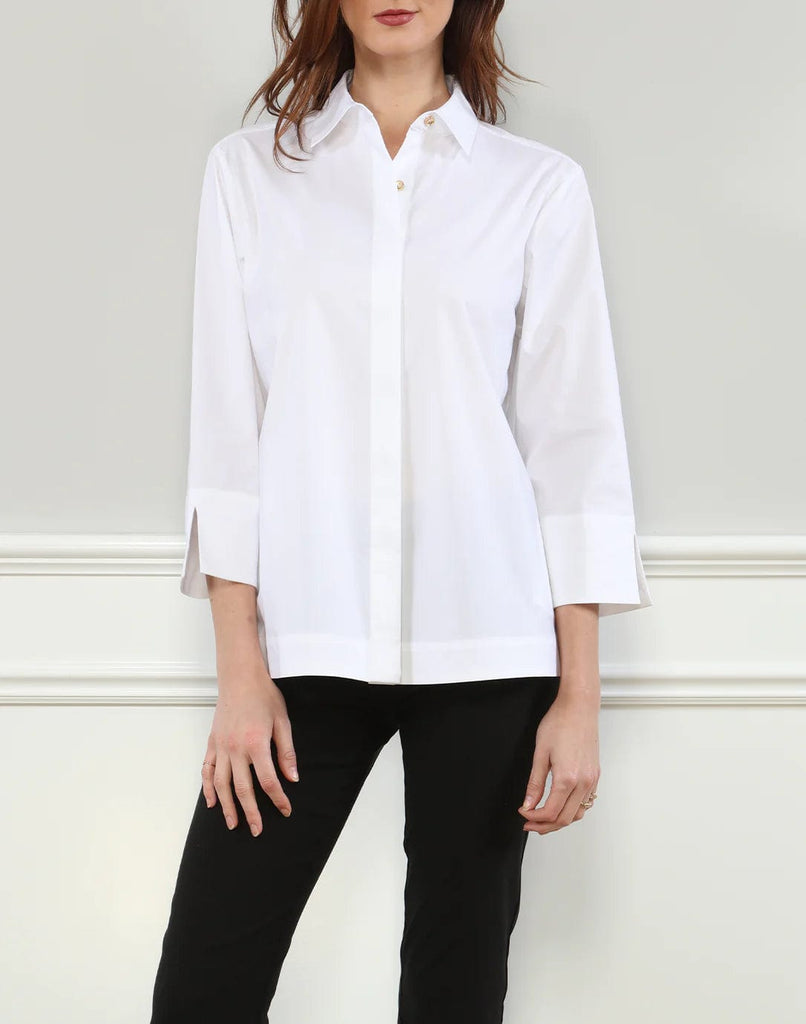 Hinson Wu Women's Shirts & Tops White / Extra Small Xena 3/4 Sleeve Zip Back Shirt